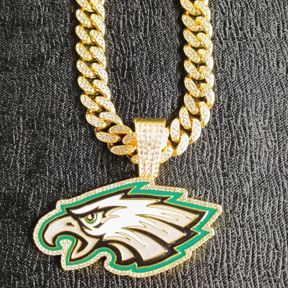 Philadelphia Eagles Necklace Pendant Cuban Chain Link Football NFL Jewelry